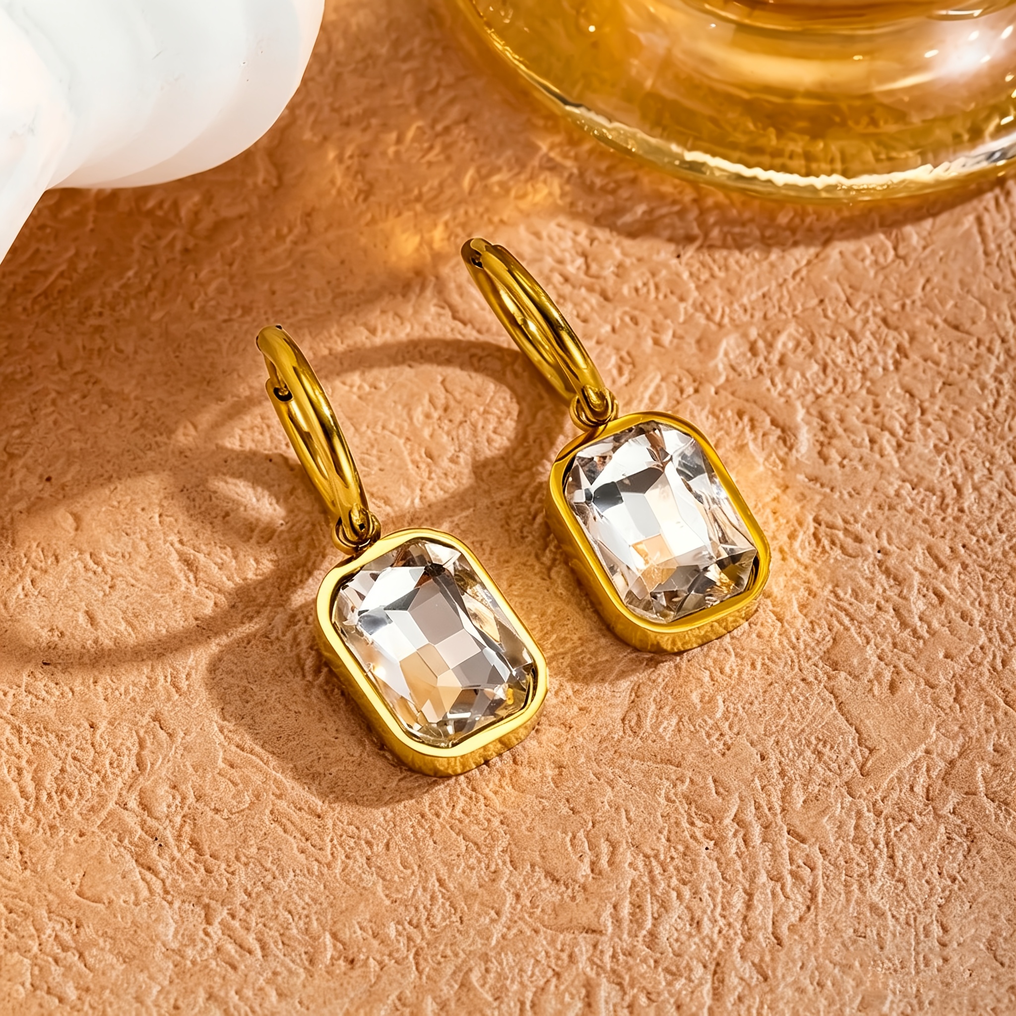 Elegant Geometric Women's Earrings with Synthetic Zirconia Drops